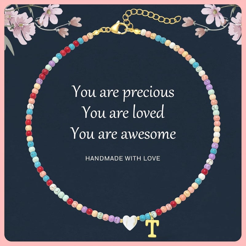 JUNYANGY Colorful Beaded love Initial Necklaces Gifts for Girls teens Kids Gifts Personalized Birthday Gifts gifts for grandkids Necklace for Girl Jewelry - Image 1
